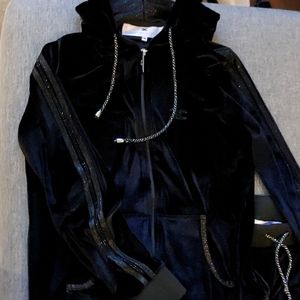 Designer Velour Tracksuit - Black - Medium